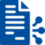 A blue pictogram of a paper sheet, symbolizing a contract.