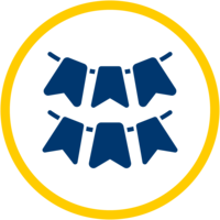 Two rows of blue pennants