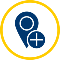 A placemarker with a circle containing a plus sign