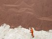 The photo is taken from above. A man can be seen in front of a mountain of cocoa.