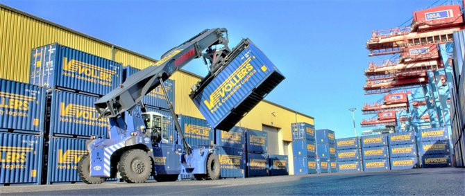 Reachstacker with Container in Hamburg